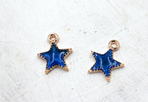 blue enamel galaxy star charm, gold plated charms, star charms, blue enamel, mixed metal, 15mm x 12mm, hole 1.5mm, sold as 2 pieces.